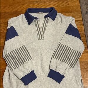 BiBi V-Neck Sweater in Blue and Gray